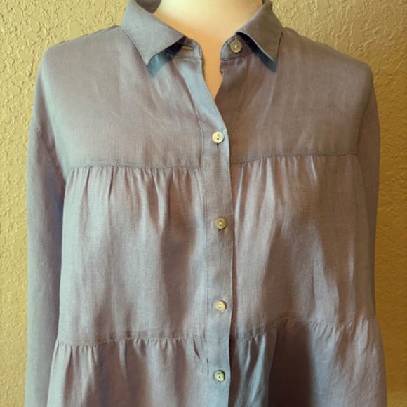 J. Jill Love Linen Periwinkle Blue Linen Tiered Long Sleeve Top Women's Size L - Picture 7 of 12
